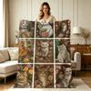 All Season Flannel Blanket with Vintage Cat And Rose Floral Print Soft Warm Throw Blanket for Couch Sofa Bedroom Office Living Room