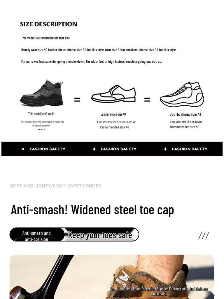 Men's Lightweight High-Top Work Shoes: Wear-Resistant, Comfortable, Bend-Resistant, Anti-Smash, Anti-Puncture.