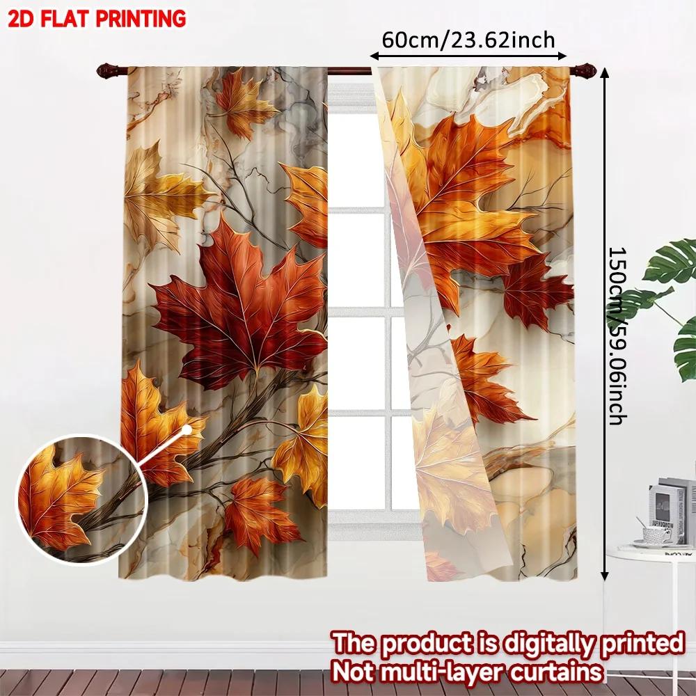 Set di 2 Tende Foglie d'Autunno Rosso Arancio Giallo Vivaci Motivo Foglie d'Autunno Caldo Accogliente Camera da Letto Soggiorno Decorazione Tenda Poliestere Perfetto Per Ottimo