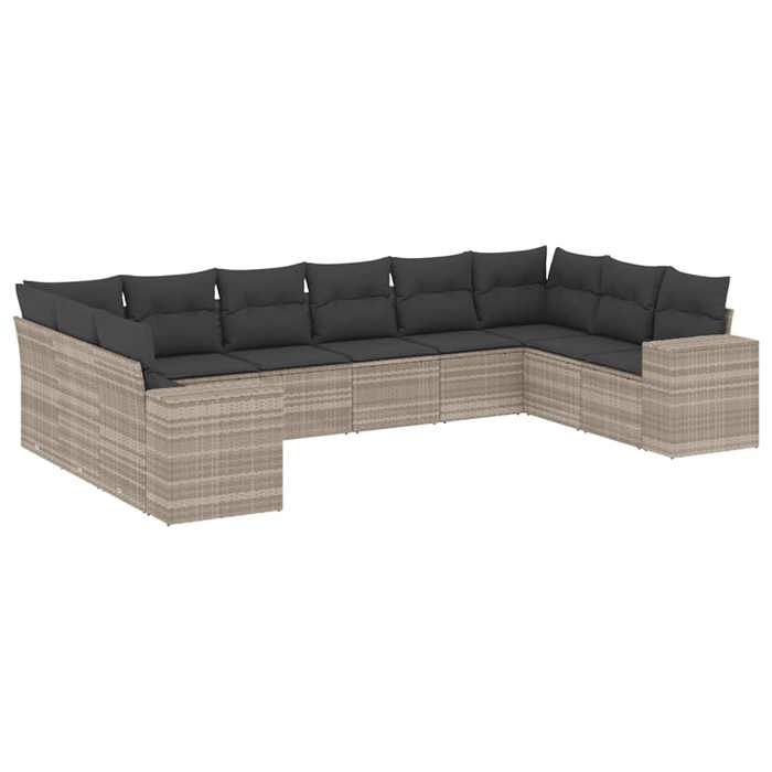 VidaXL Salon de Jardin avec Coussins 10 pcs, Canapés de Patio, Ensemble de Meubles, Mobilier de Terrasse Exterieur, Gris 3223071