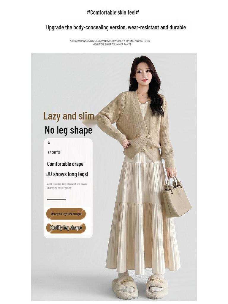 Korean Style Woolen Pleated A-line Skirt: High Waist, Hip-Covering, Draped Half Skirt for Women, Autumn/Winter Fashion.