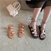 Fashion Flat Sandal Shoe 2025 Summer Suit Female Beige Soft Clear Heels Without Black Low New Beach Comfort Girls Casual Solid Microfibe