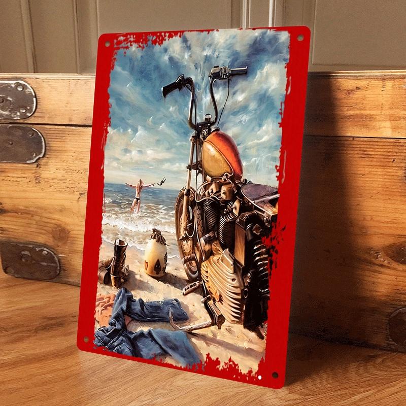 

1 piece: Vintage motorcycle and beach girl tinplate wall hanging, suitable for living room/study wall decoration, American count (as the picture,20x30cm)