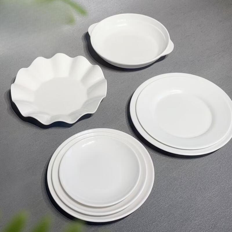 ZISIZ White Melamine Round Dinner Plate Set
