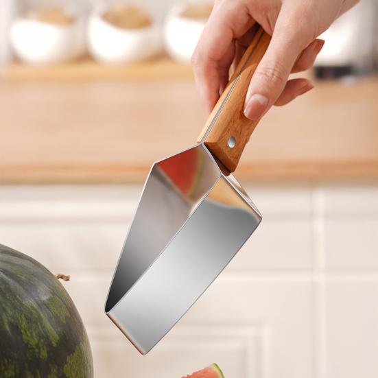 Triangle Watermelon Cutter, Stainless Steel Watermelon Slicer Cutter Tool with Wooden Handle And Blade Cover, Home Kitchen Gadget
