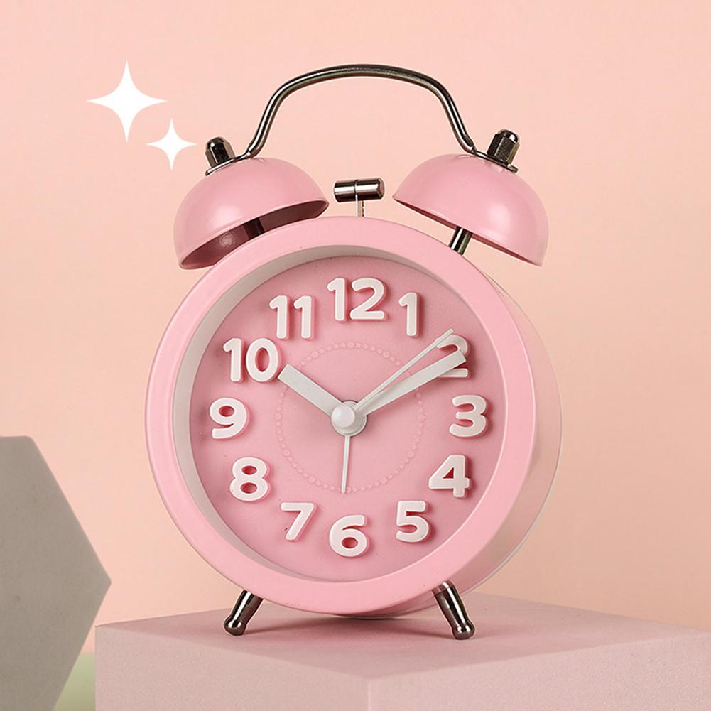 Small Vintage Twin Bell Alarm Clocks Metal Frame Battery Operate Loud Desk Table Alarm Clock for Bedrooms Bedside Home Office