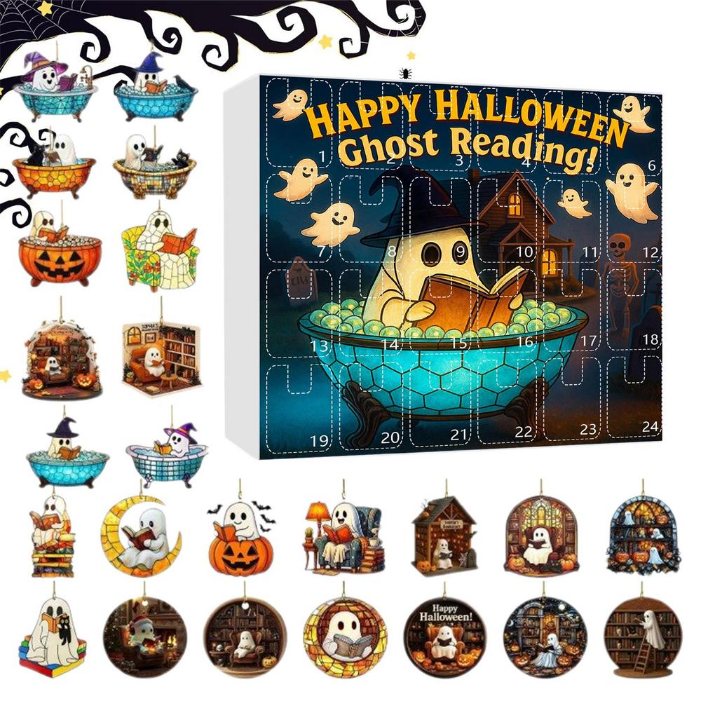Halloween Countdown 24 Day Reading Ghost Countdown Calendar 2D Acrylic Halloween Decorations For Indoor Display Tree Haunted