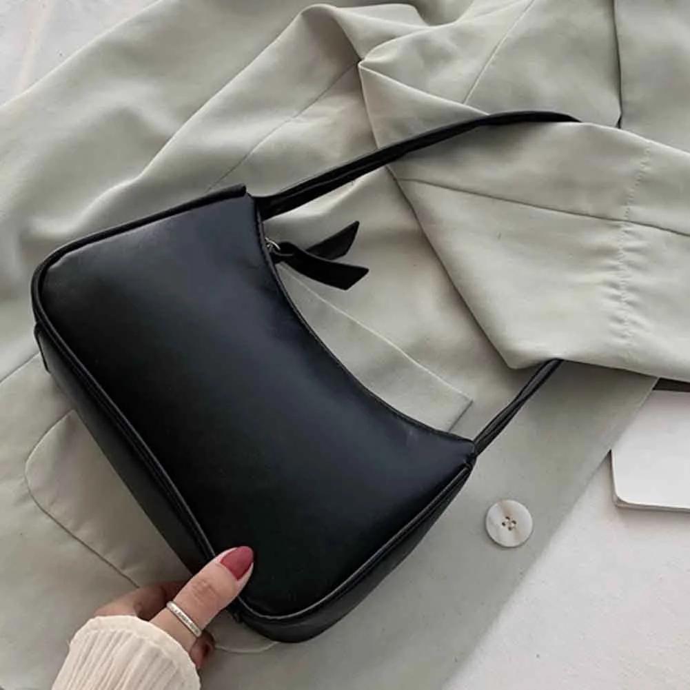 Women Travel Shoulder Bags Female PU Leather Zipper Shopping Underarm Bags Pure Color Small Purse  Purses and Handbags
