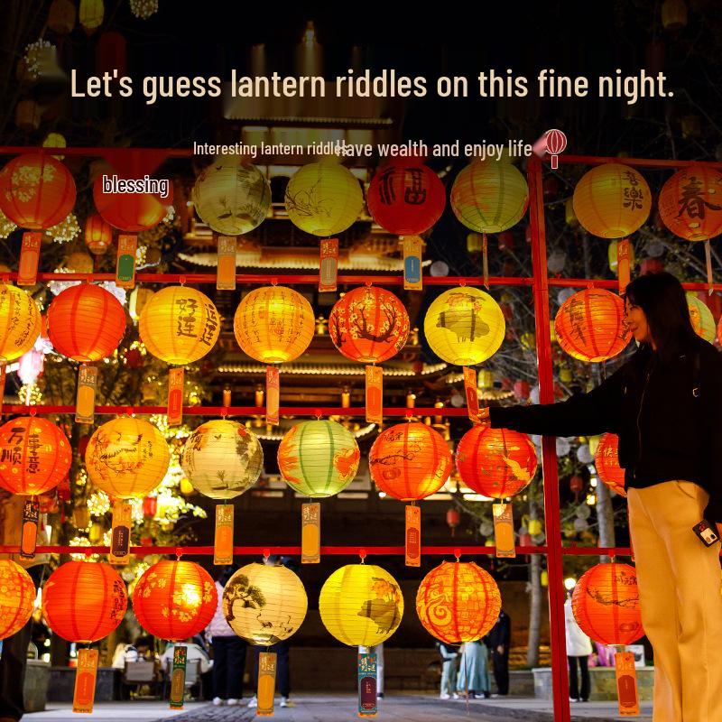 Mid-Autumn Festival Chinese Luminous Flower & Palace Lanterns with Riddle Hanging Ornaments