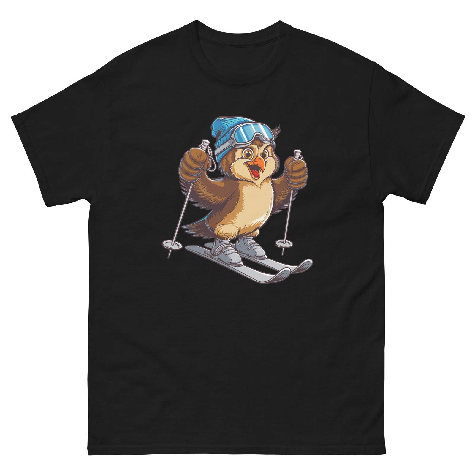 Owl Skiing Skier Fun Cartoon Ski Shirt T-Shirt M