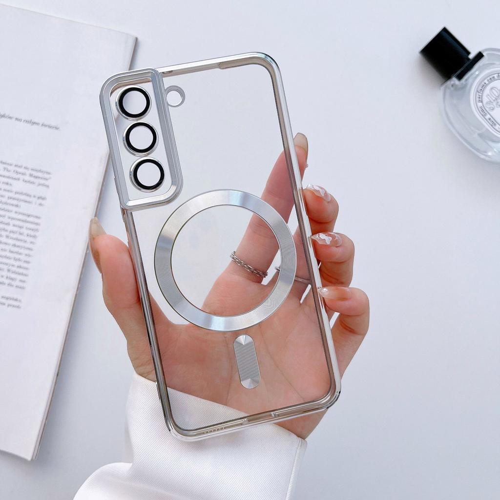 Suitable for Samsung S24 Electroplated Transparent Mobile Phone Case Full Inclusive Lens Film S22ultraCD Pattern Magnetic S23 Soft Case
