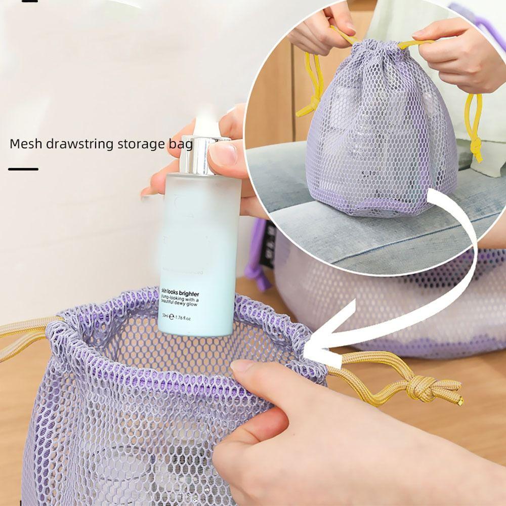 Reusable Mesh Drawstring Bag Ultra Light Travel Toiletry Bag Makeup Storage Bag Cosmetic Pouch