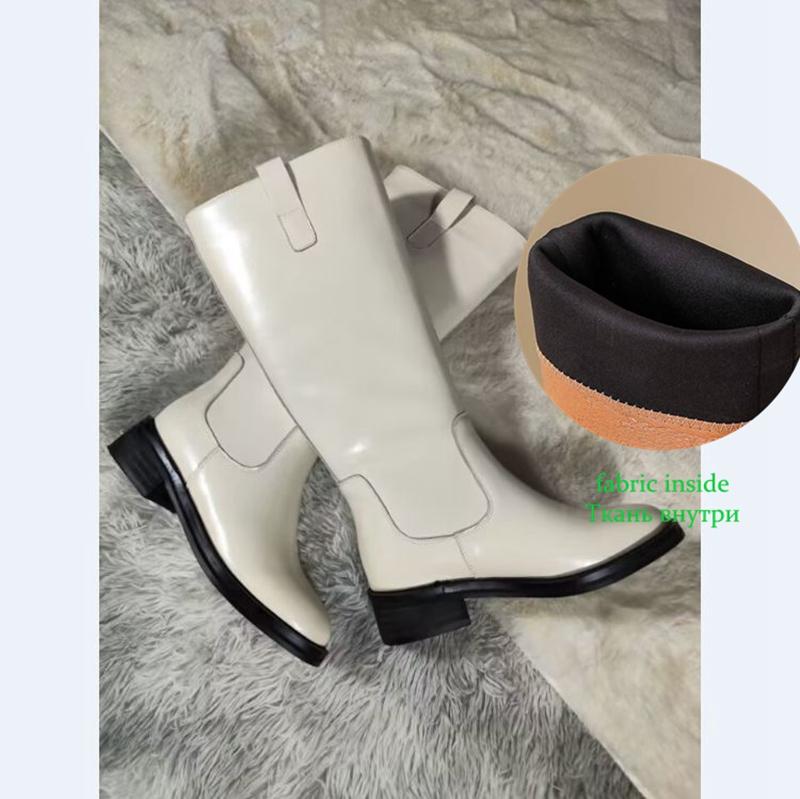 Krazing Pot Kuskinn Skinn Høst Vinter Sko Med hæler Stor størrelse 46 Rytterstøvler Kvinner Holder Varm Lår Høye Støvler