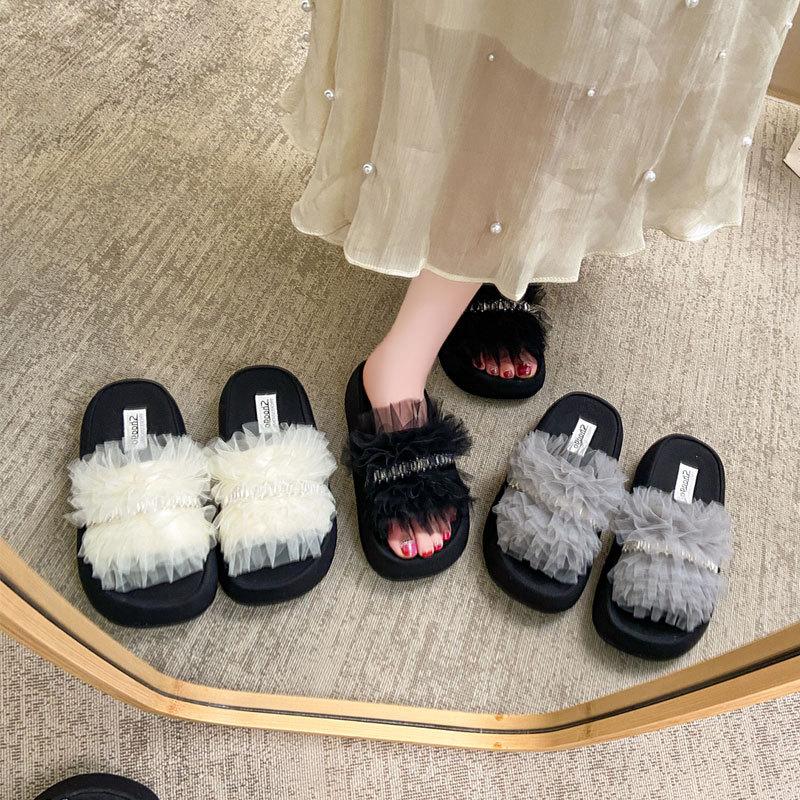 Fashion Mesh Thick-bottomed Cool Slippers Women's 2025 Summer New Korean Version Soft-bottomed Lightweight and Versatile One-word Slippers Ins