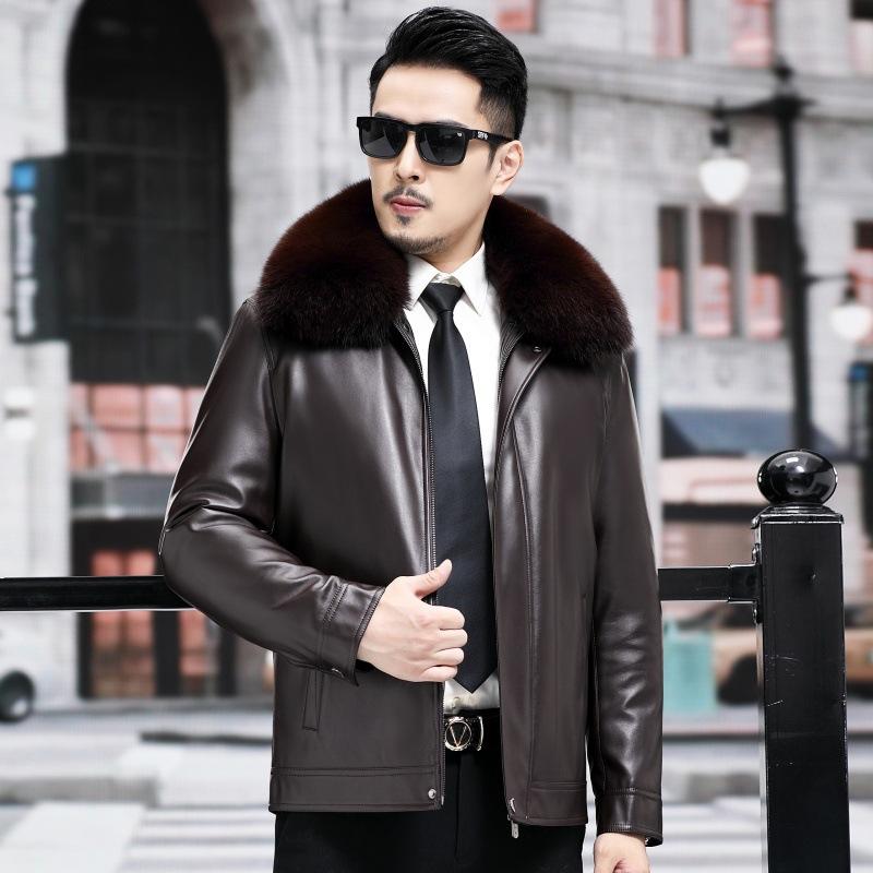 

Мужская зимняя шуба с норковой подкладкой и воротником из меха лисы, шуба папы среднего возраста 205