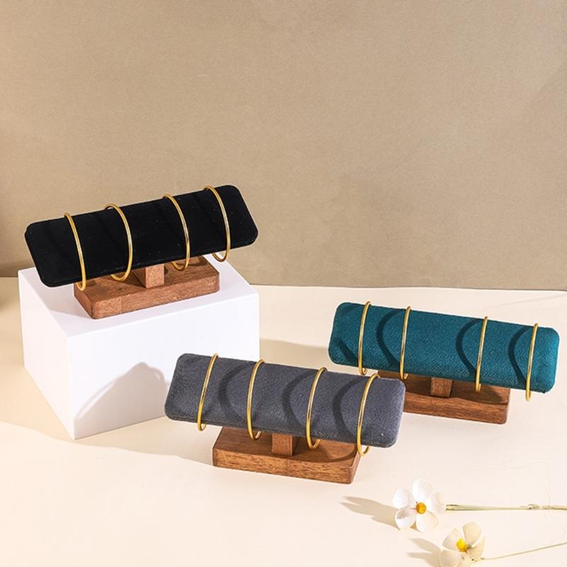 Velvets Display Stand for Watches and Jewelry Wooden Base Bangle Storage Holder Bracelets and Hairbands Organiser