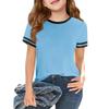 Girls Fashion Short Sleeve Round Neck Color Blocking Casual T-Shirt Top