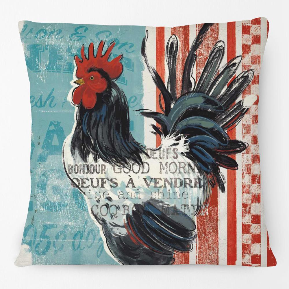 Hand Painting Country Rooster Hen Poster Cushion Covers Retro Vintage Farm Chicken Fresh Eggs Print Pillow Case
