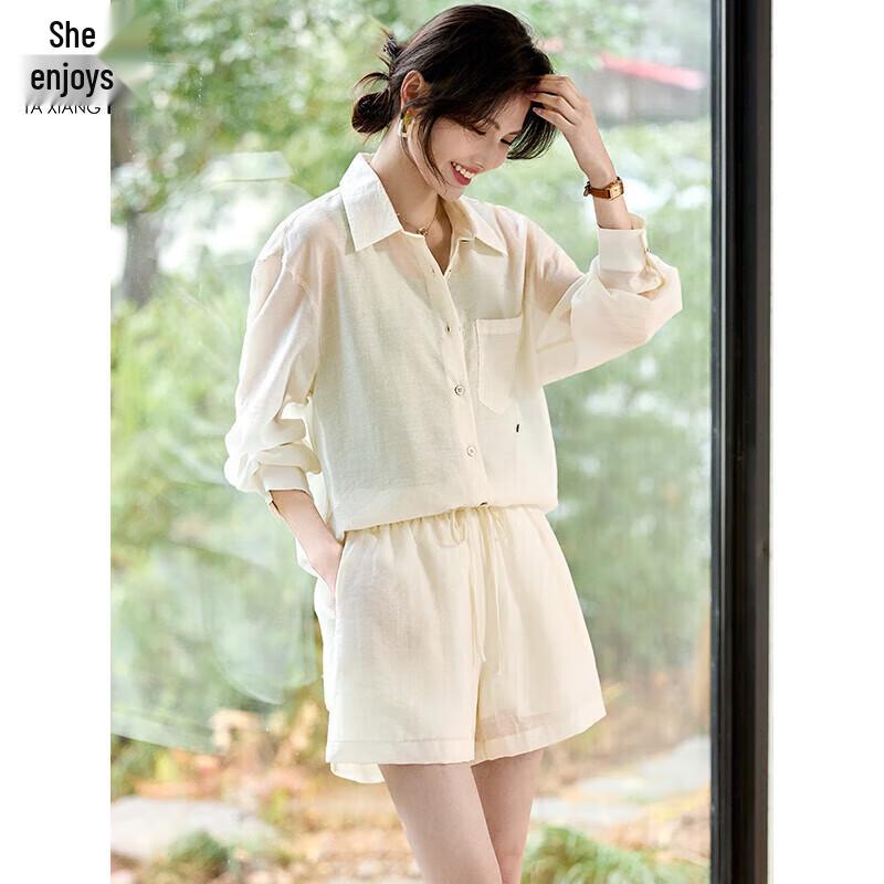 

Women s Lyocell Long Sleeve Shirt & Casual Shorts Set M