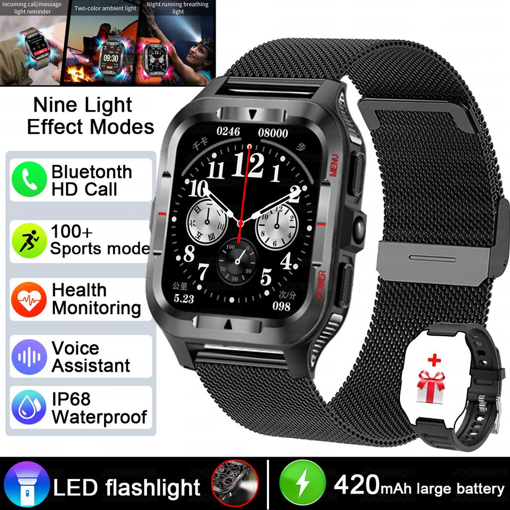 Military Grade SmartWatch Men LED flashlight Waterproof Sports Fitness Tracker Health Monitor BT Call Smartwatch For Android iOS