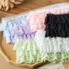 Tecido Chiffon de Malha Plissada 3D de 13CM de Largura Preto Branco Rendas Franzidas para DIY
