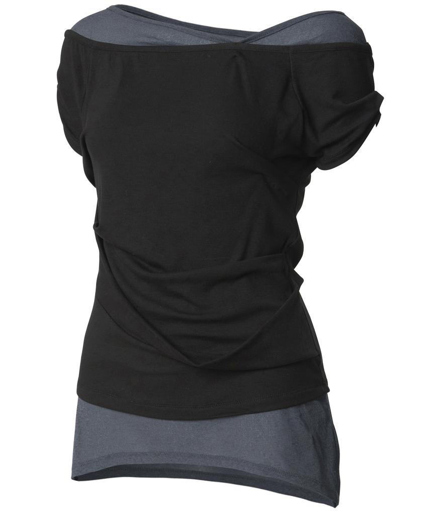 Peulleeoeob 2-Layered Top (Fl-141_Black&Charcoal)