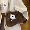 Korean version of ins niche design plush bag women's 2025 new foreign style large-capacity tote bag one-shoulder crossbody bag