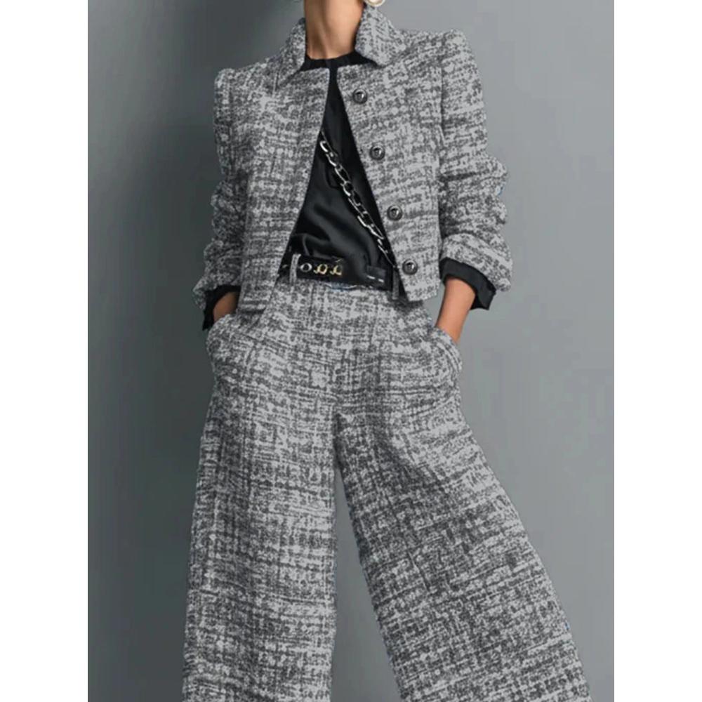 Elegant High Waist Pocket Pants Suits Temperament Lapel Long Sleeve Blazer&Pants Set Fashion Women Casual Commute Two Piece Sets