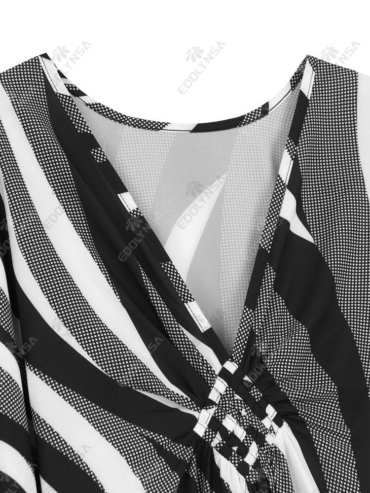 EDOLYNSA Striped Lady Kaftan Black Robe Oversized Light jacket Summer wear Vacation Party Long Dress Bathrobe Beach dress Q1289