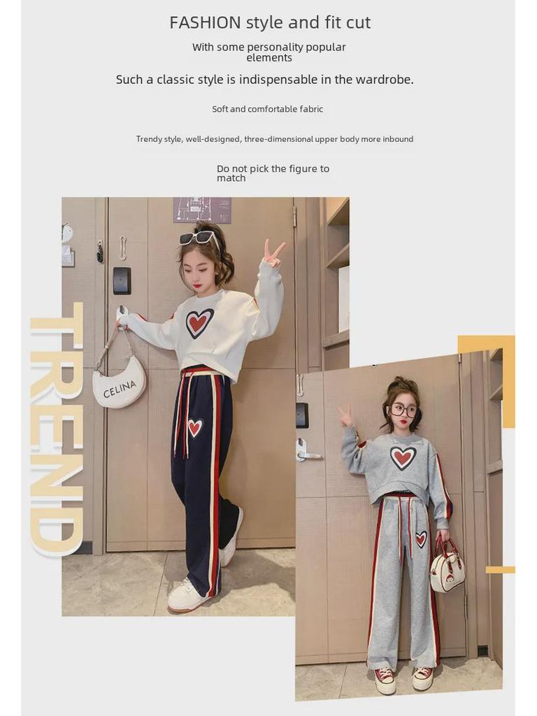 Frühlingsmode für Mädchen: Lässiger koreanischer Stil Weitbeinige Hose Zweiteiler für große Kinder und Schüler