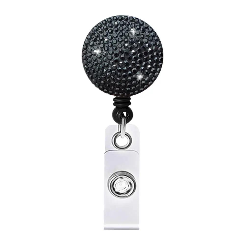 Color Crystal Retractable Keychain Shinny Rhinestones Badge Reel Id Lanyard Name Tag Card Holder Badge Holder Key Chain Badge