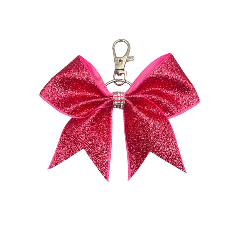 Shiny Leather Bow Keychain with Rhinestones - Fashionable Gift Charm