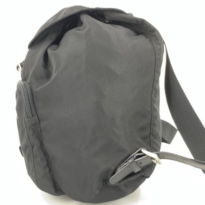 PRADA Tessuto Nylon Backpack Rucksuck Daypack Drawstring Leather B4650F Black Triangle Logo Plate
