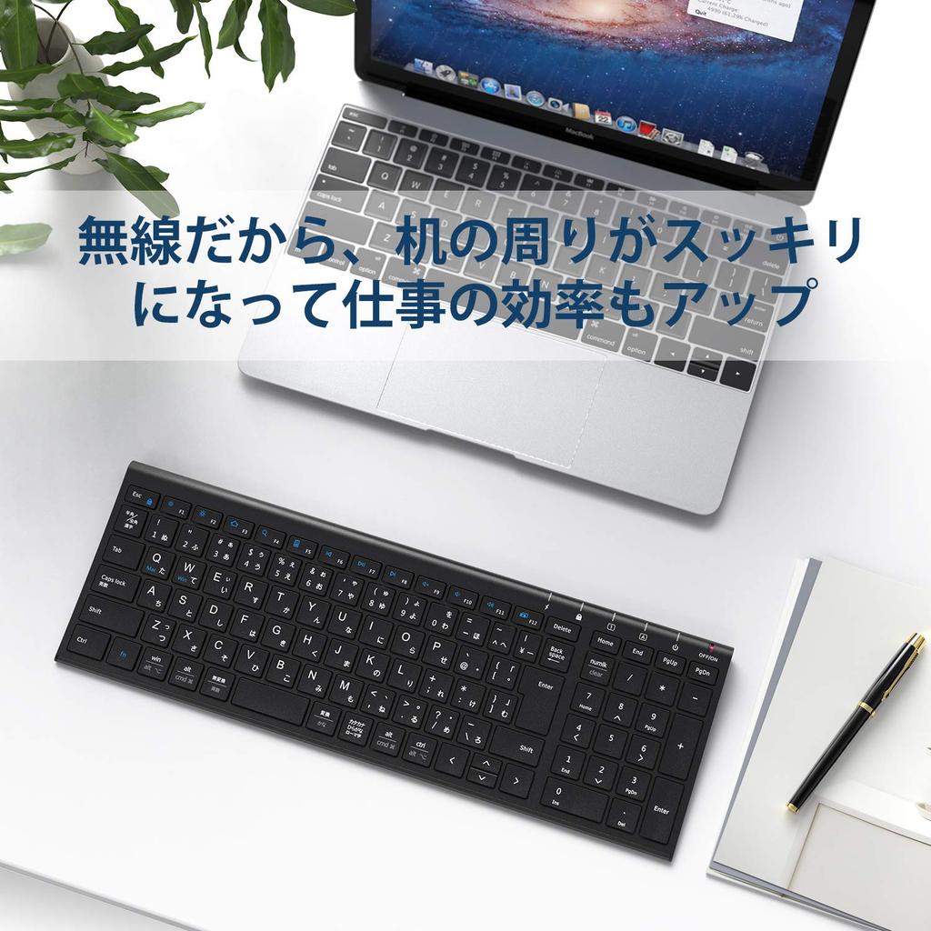 iClever Wireless Keyboard, JIS Standard, Japanese Layout, Ultra-Slim, with Numeric Keypad, 2.4G Wireless Keyboard, USB Rechargeable, Full-Size