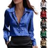 Women's Fashionable Color Lapel Long Sleeved Button Up Shirt Loose Top