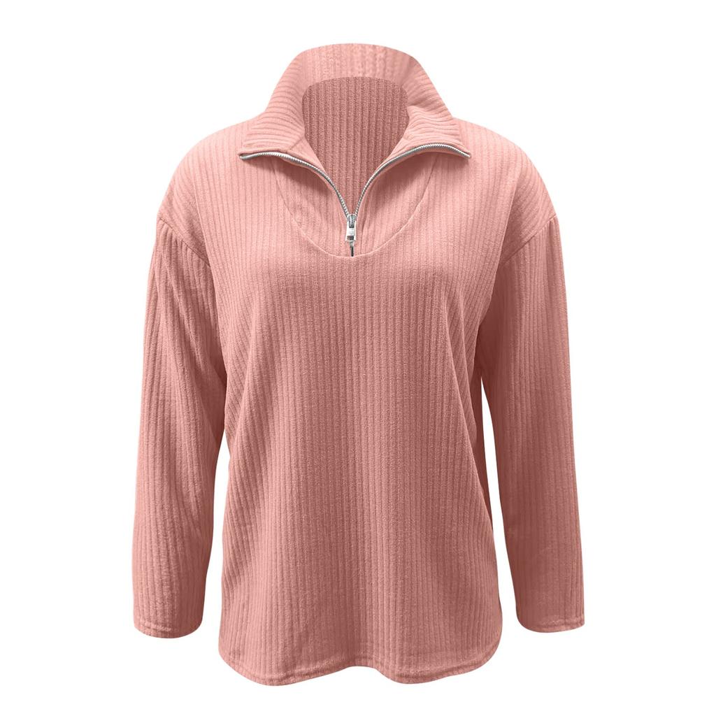 Women's Long Sleeve Zip-Up Sweater Casual Pullover Knit Top