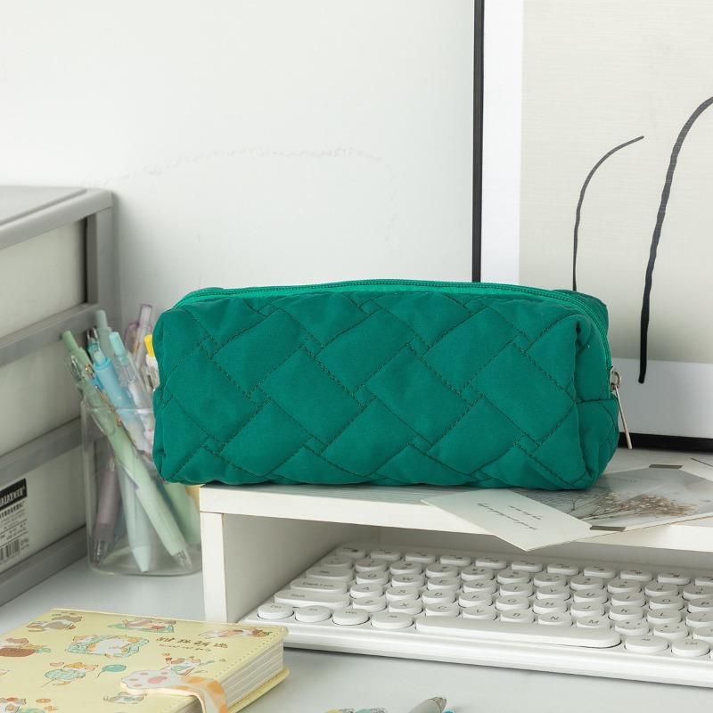 Quilted Geometric Pattern Large-capacity Student Stationery Bag Pencil Case Solid Color Stationery Simple Storage Bag Stationery Box New