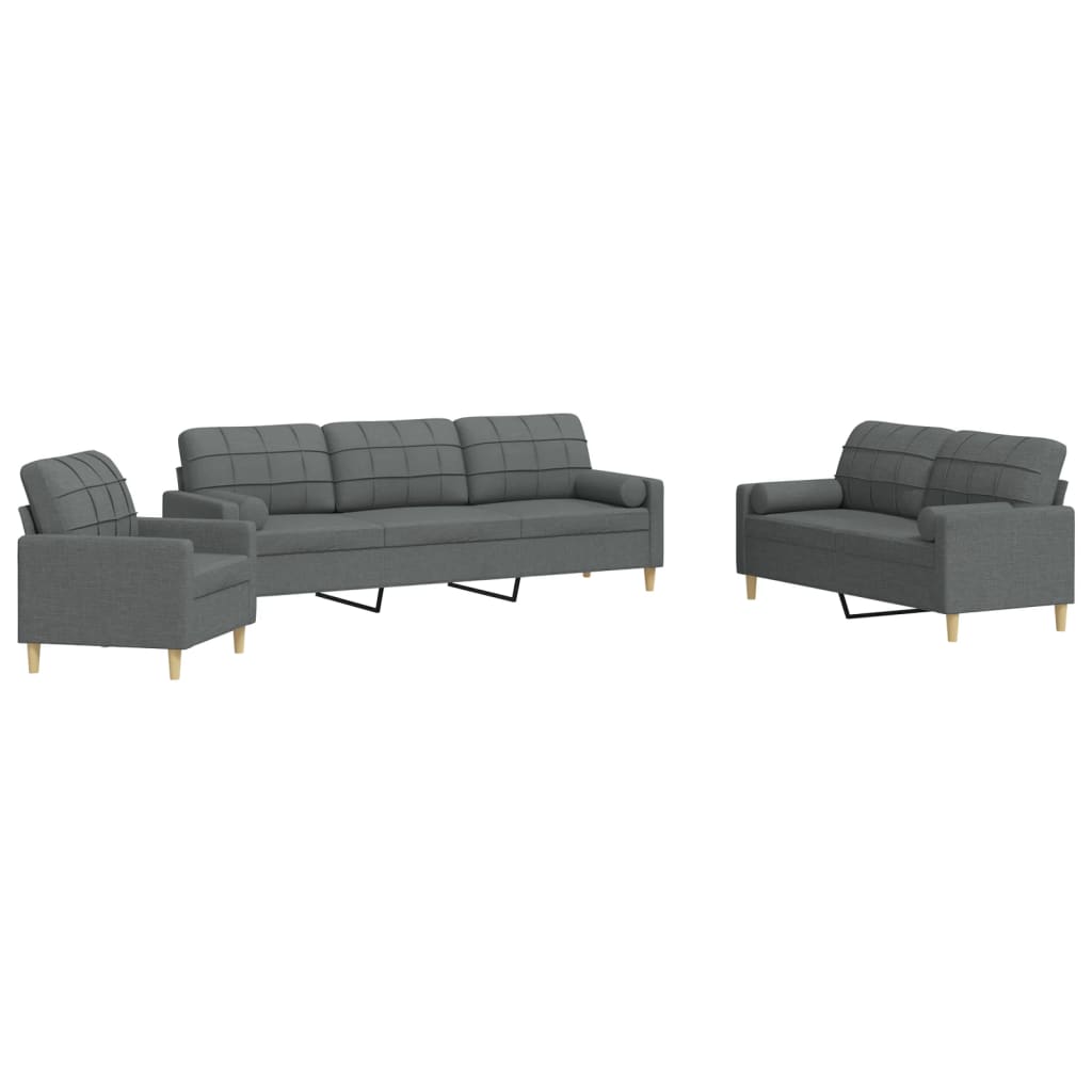 Vidaxl 3-Cz. Relaxation Set With Cushions, Dark Grey, Fabric