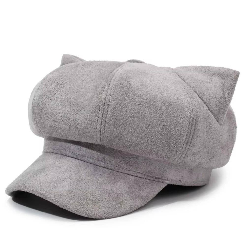 Adjustable Cat Ear Beret Warm Lining Octagonal Hat New Newsboy Cap Women