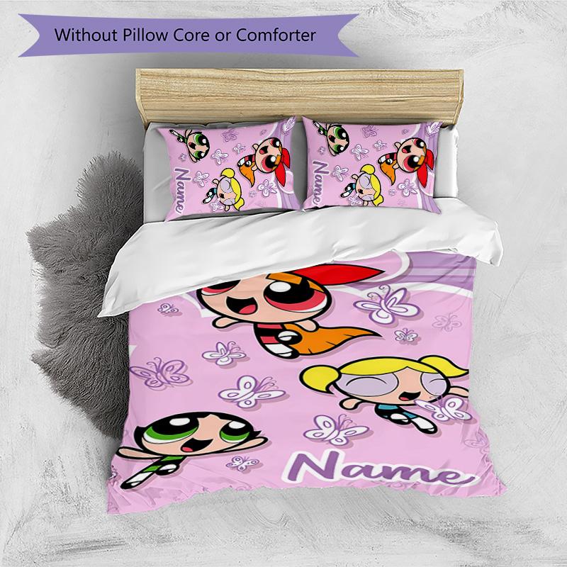 3pcs The Powerpuff Girls9 Cover Set - Personalized Name, HD Printed Bedding with 1 Cover and 2 Pillowcases - Perfect for Home Decor, Easy Care