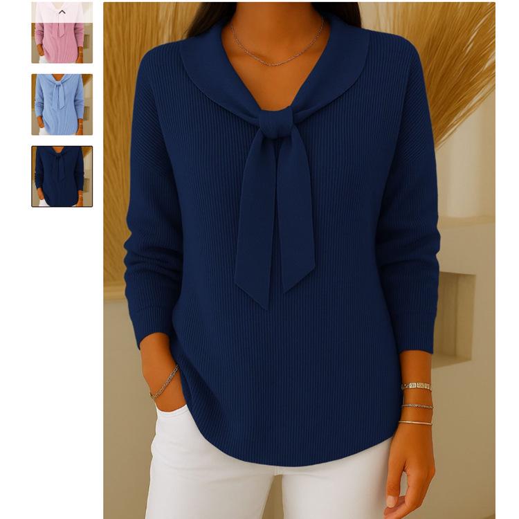 2025 European & American Bow Sweater: New Autumn/Winter Knitwear, Solid Color Women's Style