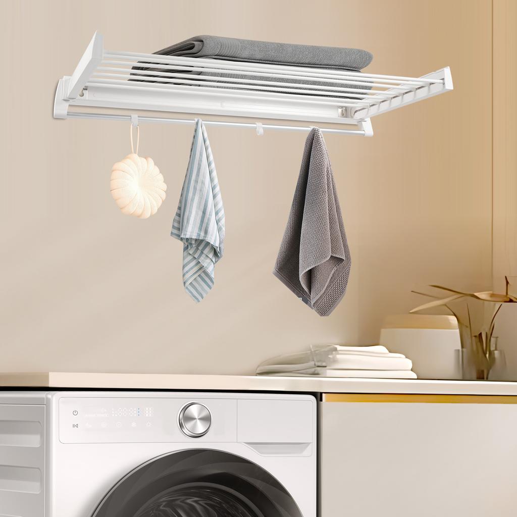 ABS Wall Mounted Retractable Clothes Drying Rack - Space Saving Foldable Laundry Hanger - Indoor Expandable Clothesline Holder