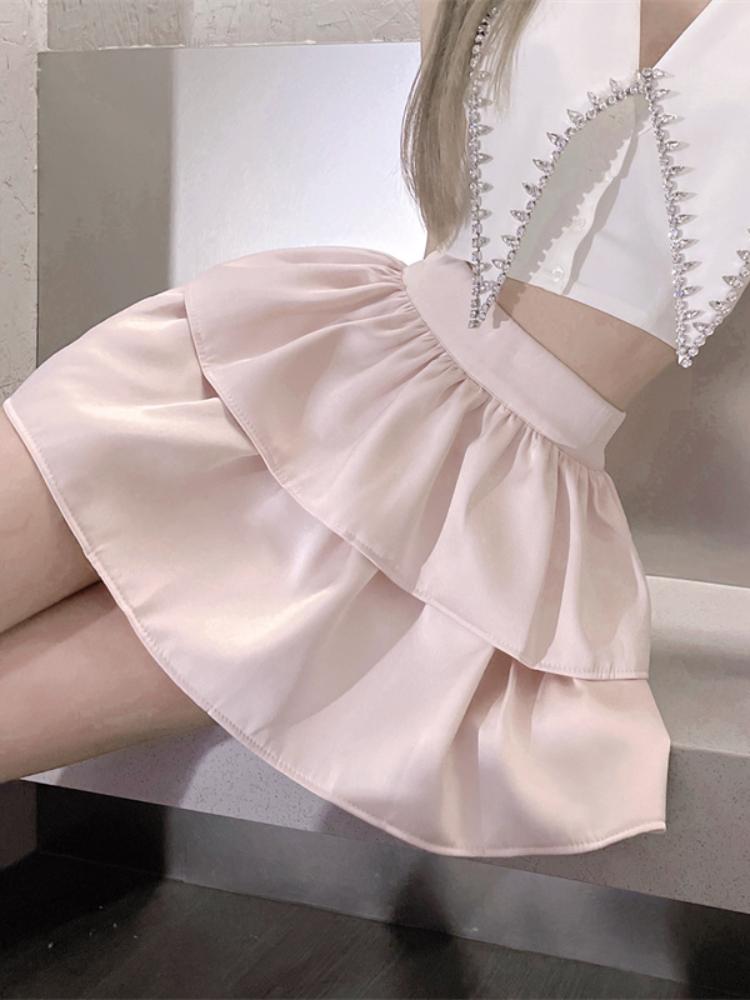 

Мини-юбки женские с высокой талией, милые однотонные летне-осенние пышные многослойные юбки, корейские модные сексуальные юбки, повседневные L розовый