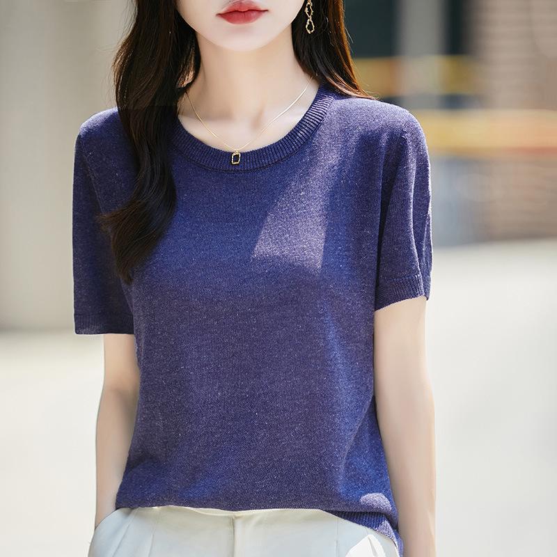 Women's V-Neck Lyocell Linen Knit T-Shirt - Spring/Summer 2026