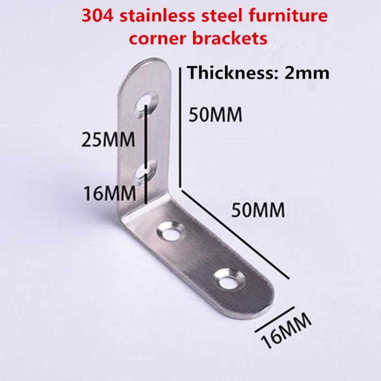 5pcs Stainlesss Steel L-shaped Corner Code 90 Degree Right Angle Bracket Furniture Stable Connector Accessories 20-50mm