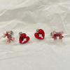 Chic Dark Sweet Spicy Peach Heart Cross Earrings with Bow and Resin Studs