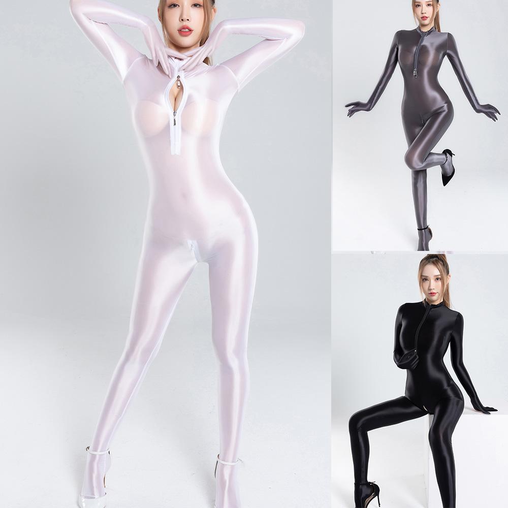 Clubwear Nightclub Women Jumpsuits Nylon Oil Shiny Sexy