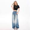 Spring Summer Cat Whisker Gradient Soft Lyocell Relaxed Wide Leg Casual Denim Pants Ladies Casual Pants Oversize Denim Trousers