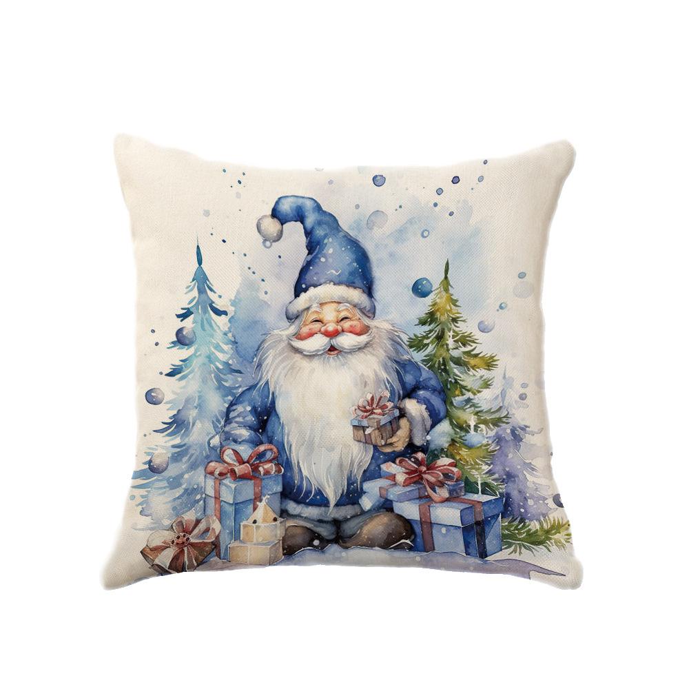 

Новая синяя льняная рождественская подушка в акварельной тематике Снеговик Цветной шар Праздничное украшение Наволочка Скандинавский 45Cm pillowcase