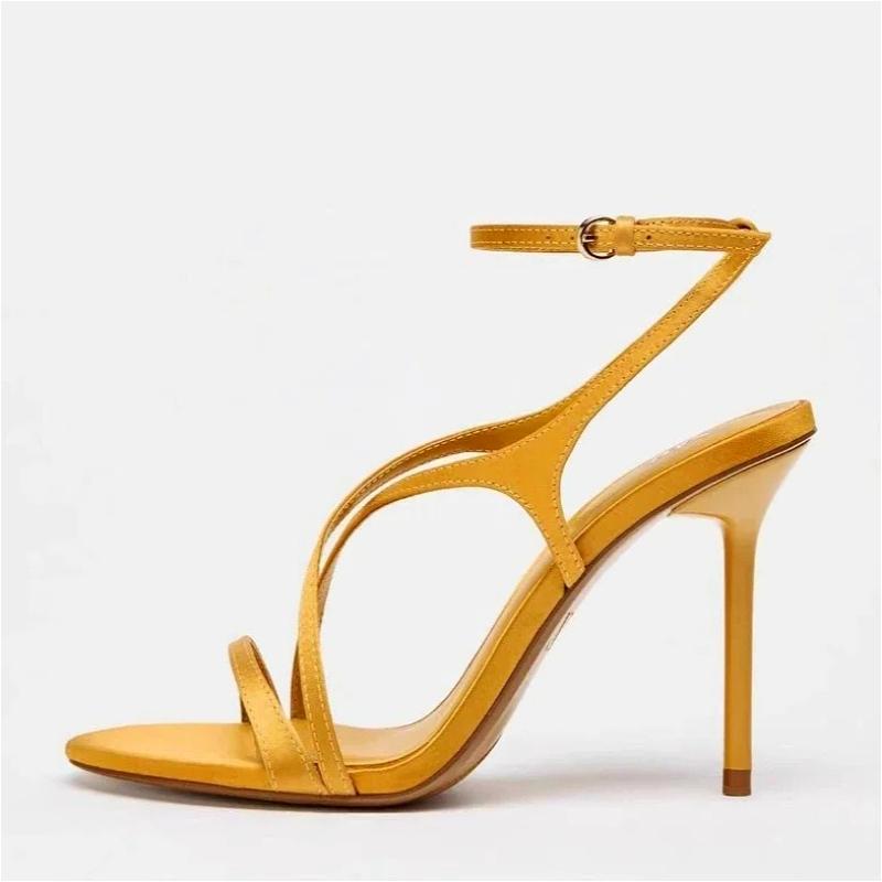 Sandali Eleganti con Tacco Alto in Raso di Lusso da Donna con Cinturino Incrociato e Cinturino Nudo Scarpe con Tacco da Donna Sexy per Banchetto Scarpe da Sera da Donna